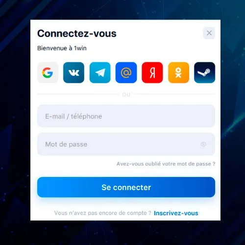 entrez vos informations de connexion 1win