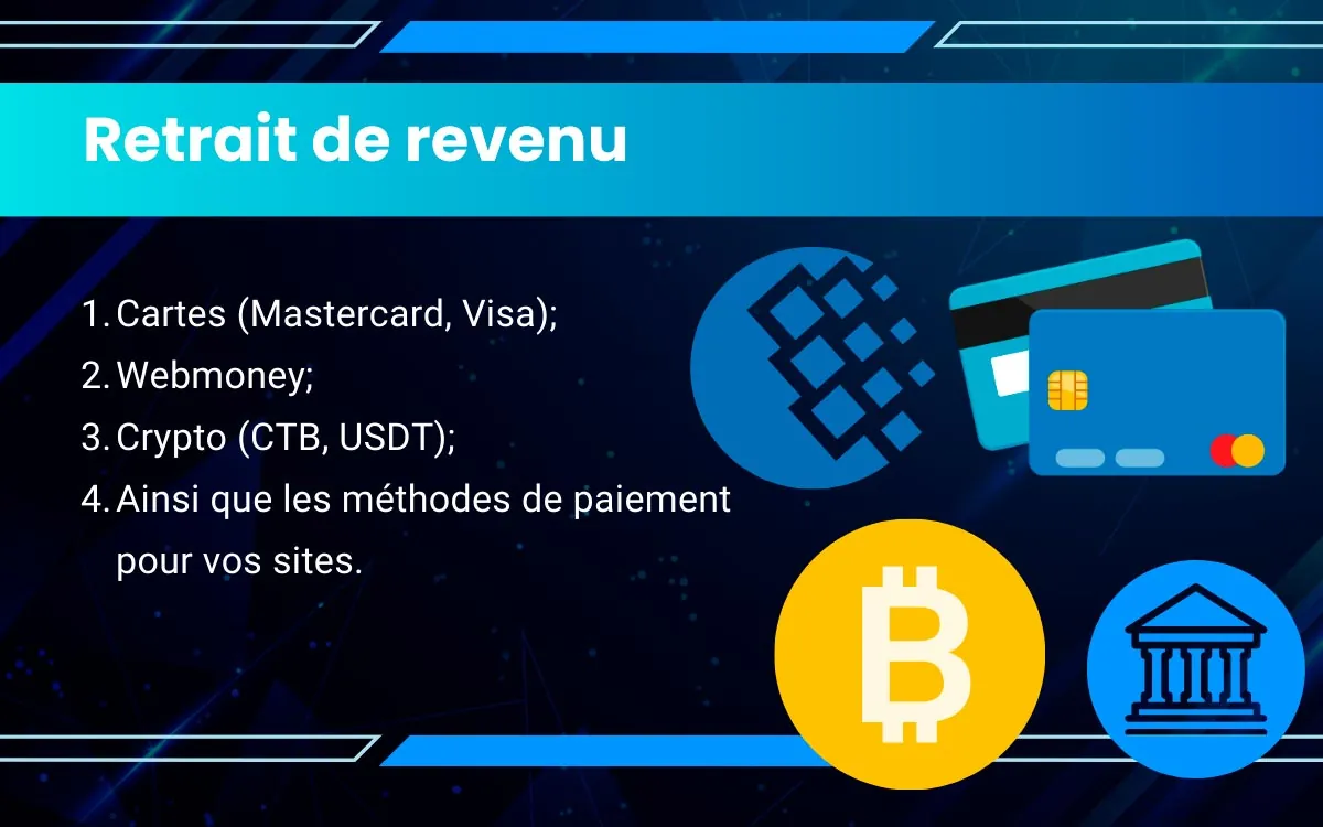 Les méthodes de paiement suivantes vous permettent de retirer 1win