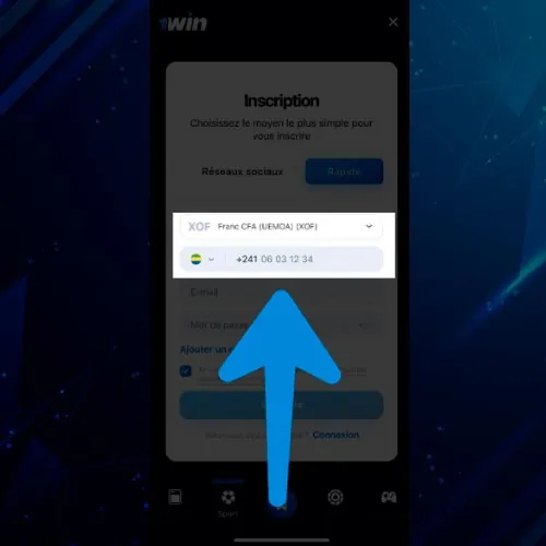 Entrez le Gabon et la devise de votre compte 1Win