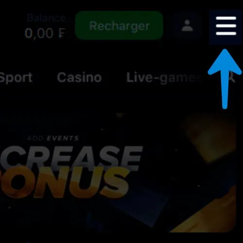 appuyez sur le bouton Menu sur le site Web 1win
